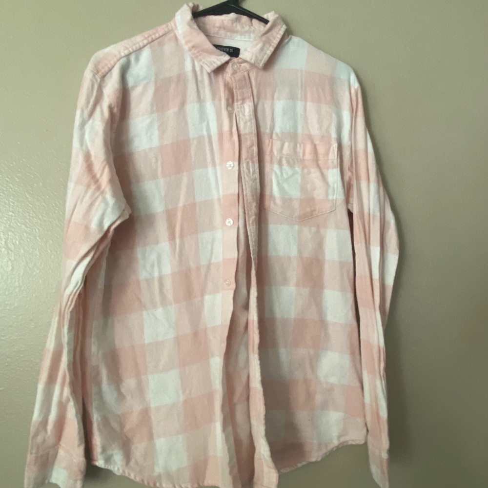 Forever 21 Mens Pink & White Flannel